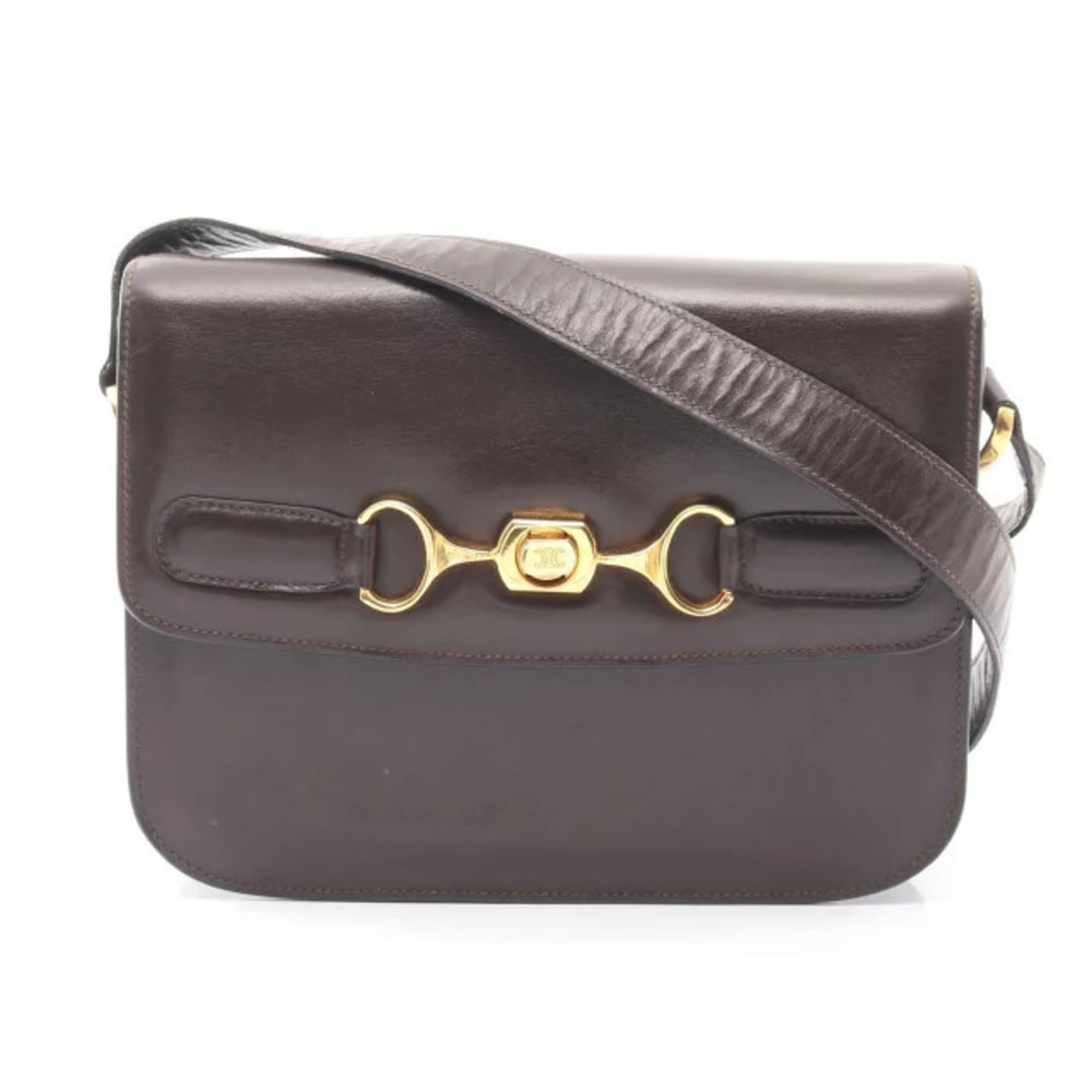 Celine Macadam Shoulder Bag Leather Brown